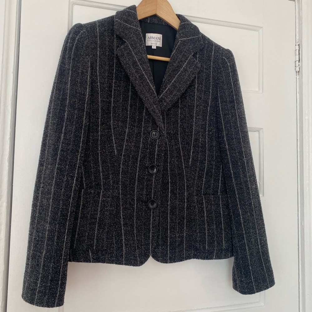 Armani Collezioni Women's Dark Gray Pinstripe virgin wool blazer